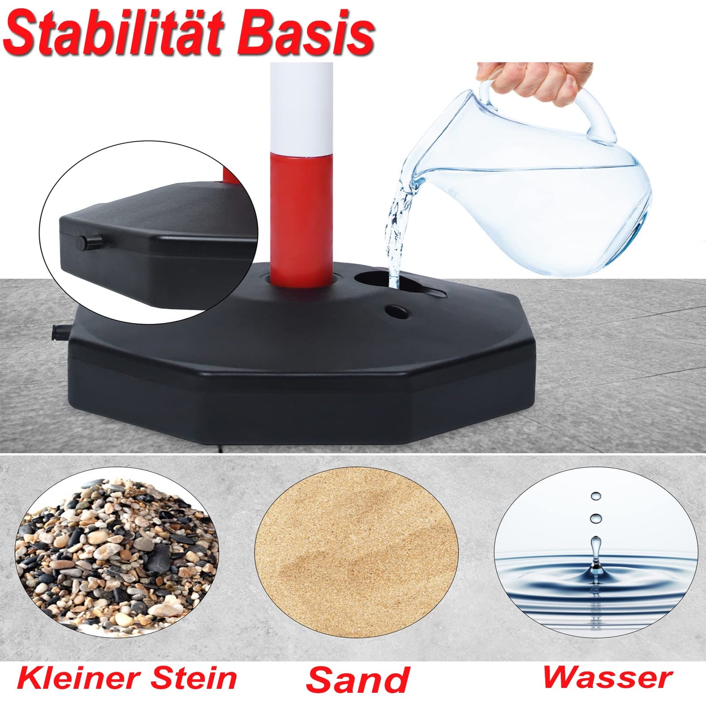 YRHome 4 Stück Absperrpfosten 82x28x28 cm Kettenpfosten aus Kunststoff Absperrung Sperrpfosten mit 4 Absperrketten von 140cm und Standfuß befüllbar mit Wasser und Sand Weiß/Rot Pfosten Kettenständer