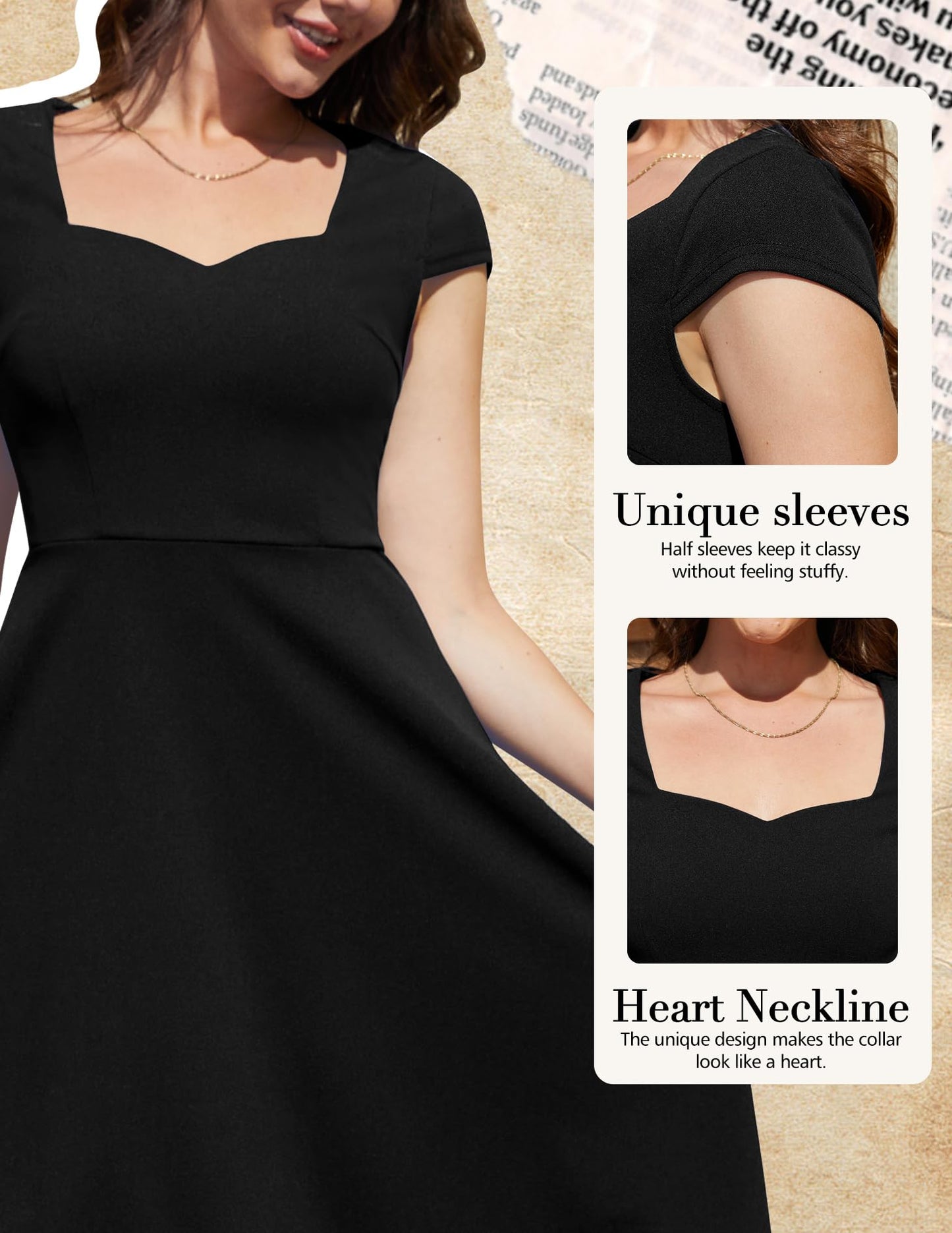 Berylove Rockabilly Kleider Cocktail Kleider für Damen Schwarzes Kleid Elegant Abendkleider Midi 8009 Black M