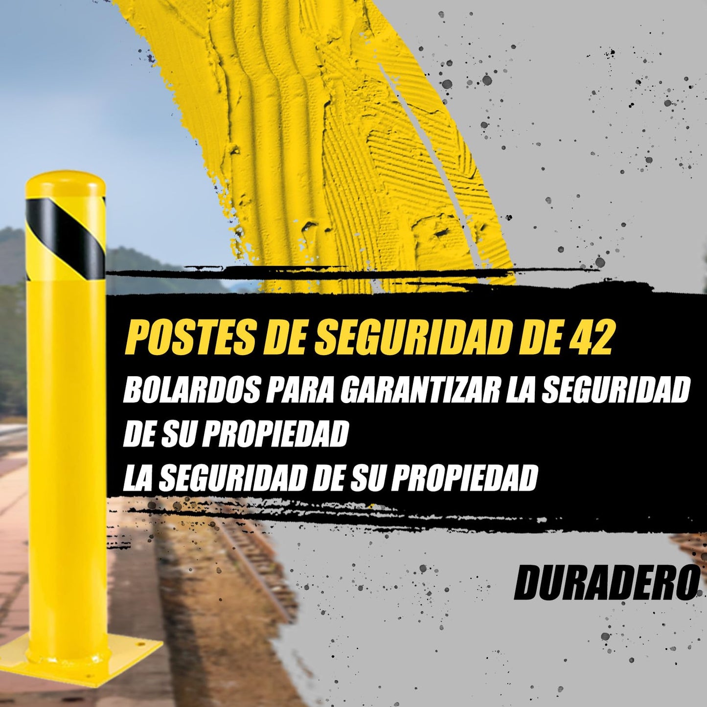 Absperrpfosten Poller, 107cm Pollerpfosten, Rammschutz-Poller für Parkplatz, Verstärkte metallisch parkplatzsperre, Gelb fahrbahnmarkierung leitpfosten für den Parkplatz (Φ11,4 cm,4pcs)