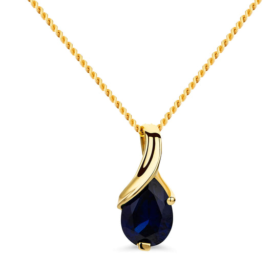Orovi – Kette Damen aus 14 Karat (585) Gelbgold mit ovalem Saphir im Tropfenschliff (0.66 ct) – Filigrane Edelstein Halskette Damen mit Anhänger – Goldkette Allergenfrei & handgemacht (45 cm)