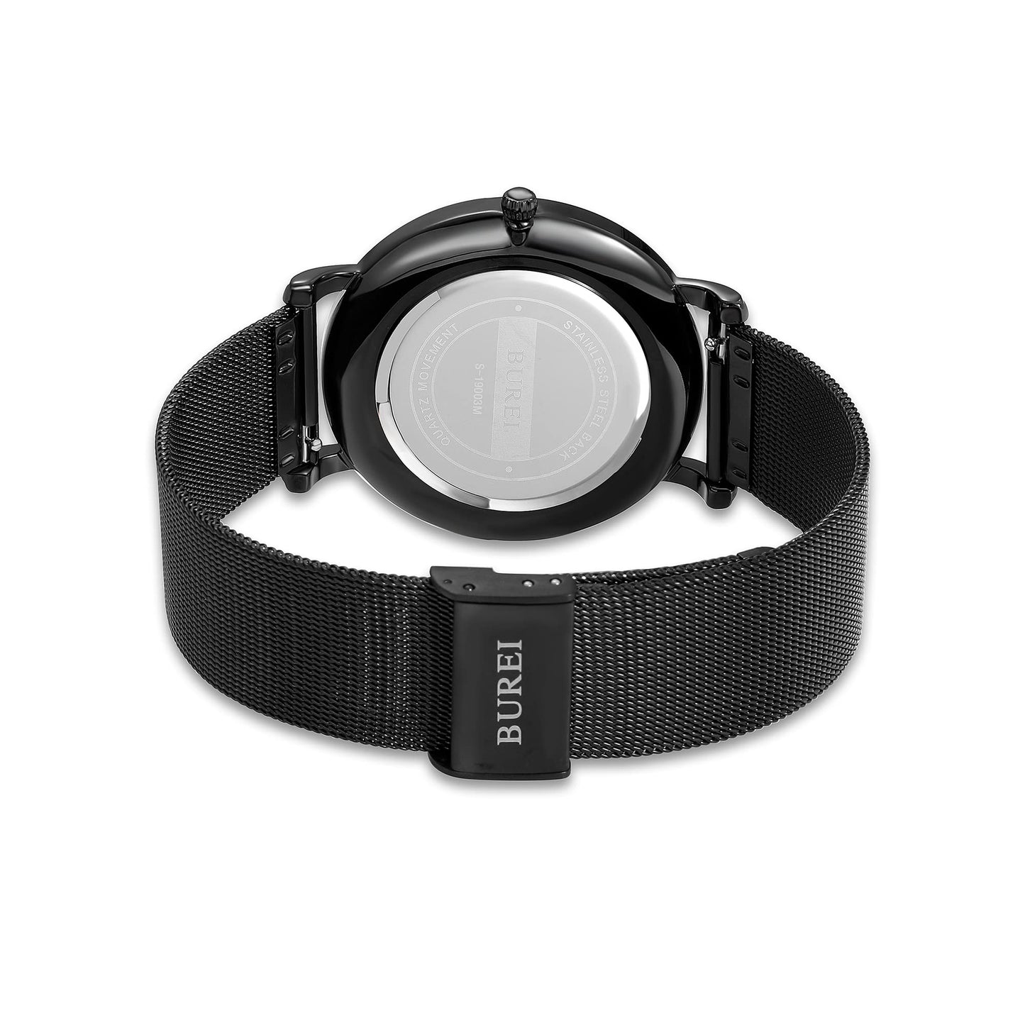 BUREI Ultra Dünne Uhren Herren Schwarze Analoges Datum Armbanduhr Herren mit Japanisches Quarzwerk, Geschenke für Männer