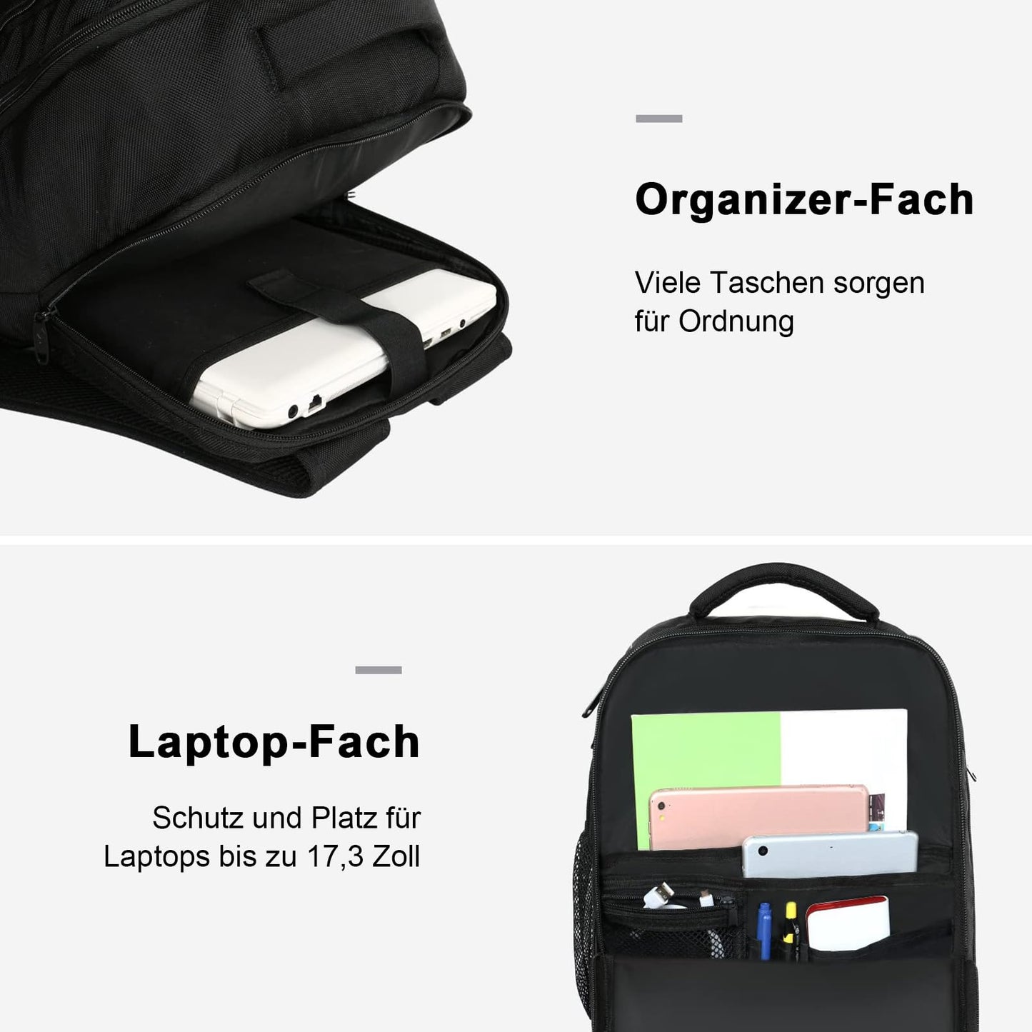 MATEIN Reiserucksack für Easyjet Handgepäck 45x36x20, Handgepäck mit Schuhfach und USB Ladeanschluss 17,3 Zoll Laptop Rucksack Wasserabweisend Herren Damen für Reise Business 30L, Schwarz
