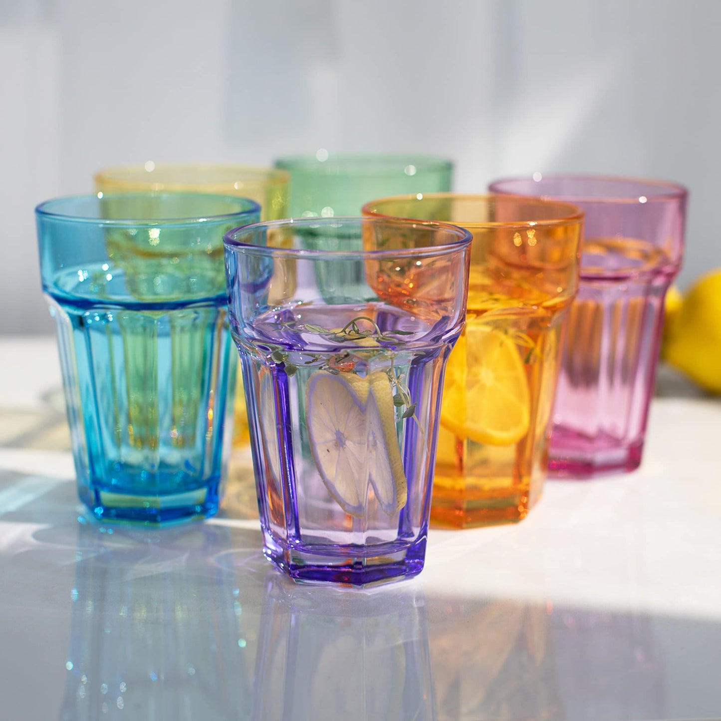 TREND FOR HOME Rainbow Gläser set 6 Teilig Bunte Wassergläser 425 ml Trinkgläser Bunt Longdrinkgläser Cocktailgläser Saftgläser Trinkgläser Groß Caipirinha Gläser Farbig | Alva