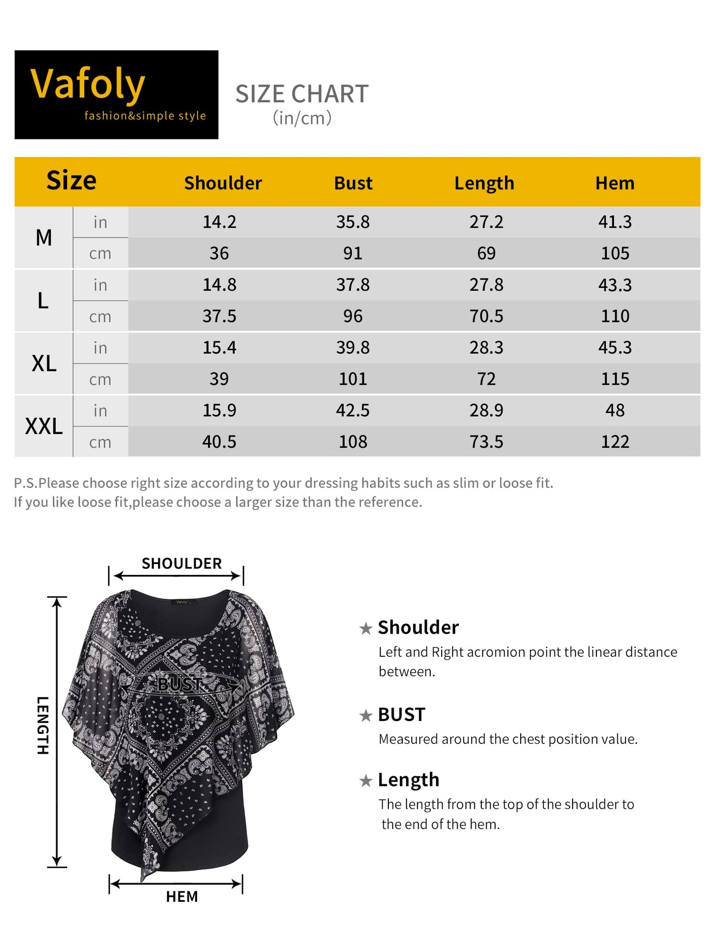 Vafoly Damen Business Casual Top Trendiger Rundhals Fließende Shirt Bedruckter Chiffon Doppellagiger Poncho Tunika Leichte Sommer bluse Unregelmäßiger Saum Modisches Arbeitstop 2022 Schwarz Weiß XXL