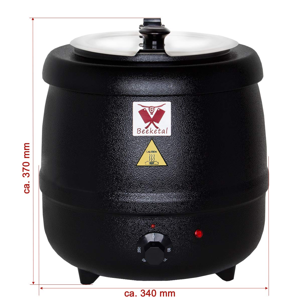Beeketal SB600 Suppentopf 9L, Edelstahl Gastro-Wärmer mit Einsatz und klappbarem Deckel, 400W, für Suppen, Eintöpfe und Glühwein