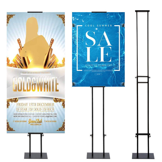 VAIIGO Doppelseitiger Plakatständer (für 2 Plakate) Infoständer Verstellbarer Metall Präsentationsständer Werbeständer Standhöhe bis 78 Zoll (Schwarz)