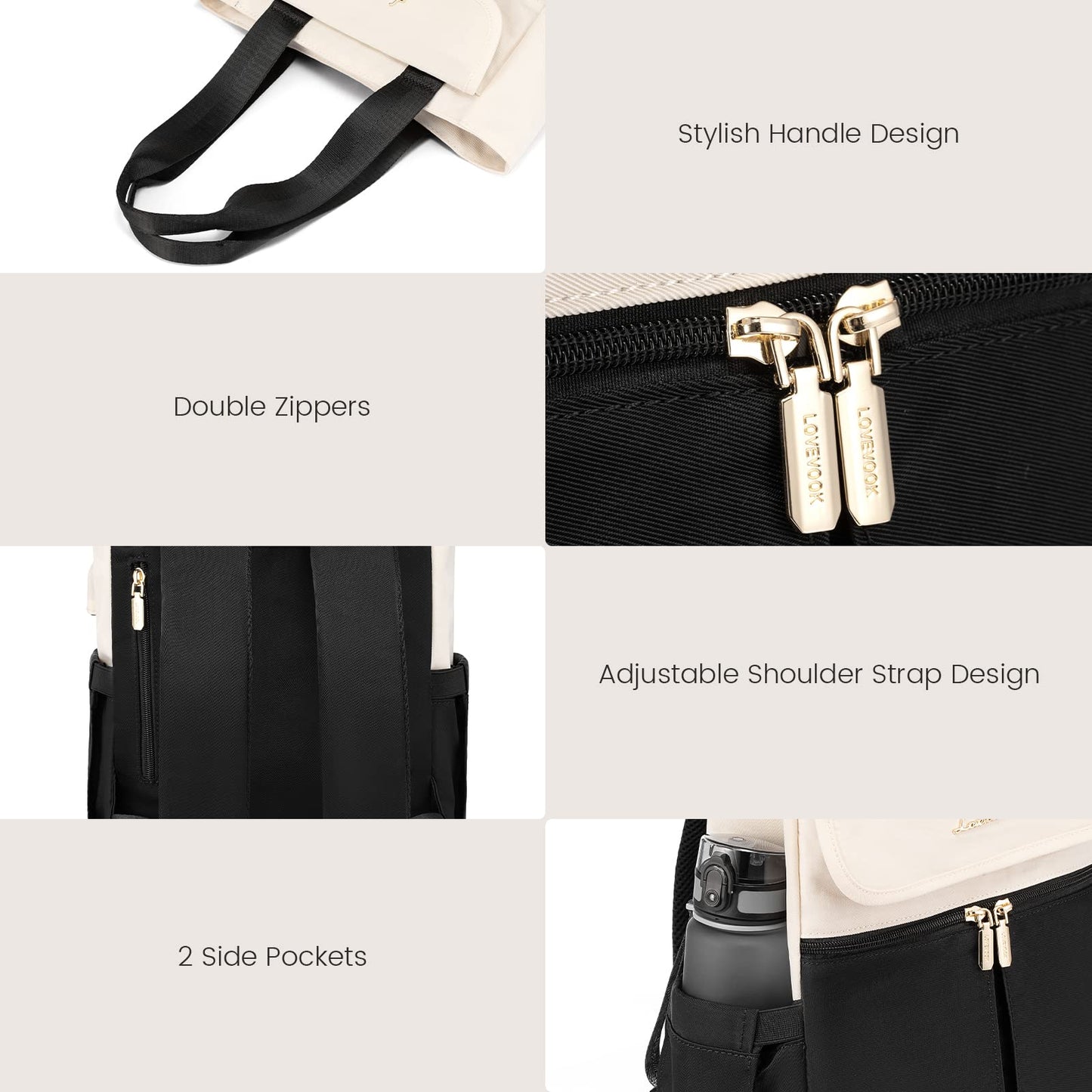 LOVEVOOK Rucksack Damen Klein, Kleiner Rucksäcke Damen Cityrucksack Mini Rucksacktasche Elegant Handtasche Schultertasche, Wasserdicht Laptop Tagesrucksack 13,3 Zoll, Beige Schwarz Braun