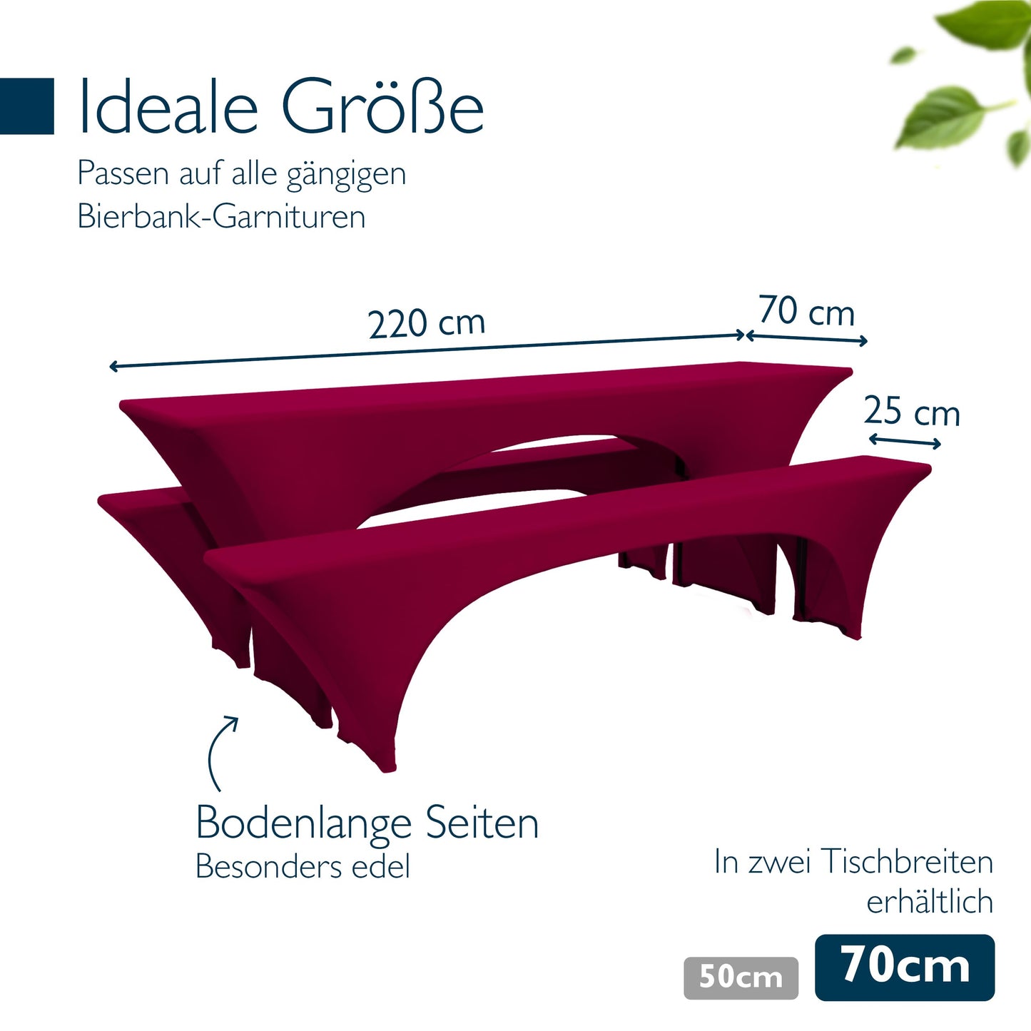 Beautissu Edles Strechhussen Set 3tlg. Victoria - Elastische Hussen für Bierzeltgarnitur 220x70 cm – Festliche Husse Biertisch + 2 Bierbank - Bierzeltgarnitur Hussen in Rot Bordeaux