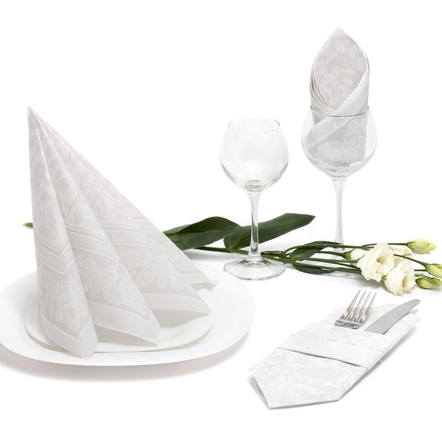 Papstar 11682 50-Servietten "Royal Collection" 1/4-Falz 40 x 40 cm "Ornaments", weiß
