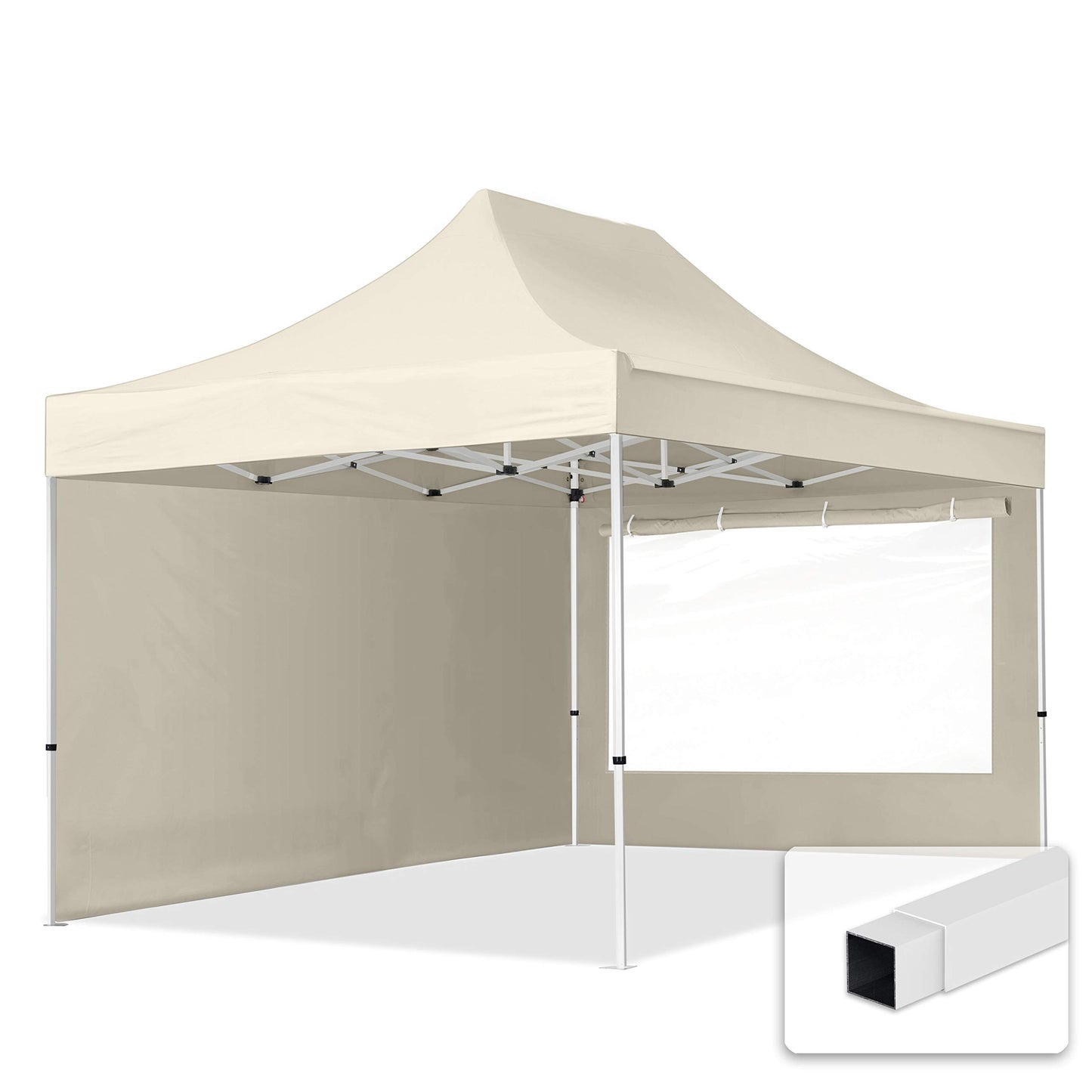 TOOLPORT 3x4,5m Faltpavillon Pavillon Partyzelt Gazebo Stahl 30mm, 2 Seitenteile, Panoramafenster, Creme