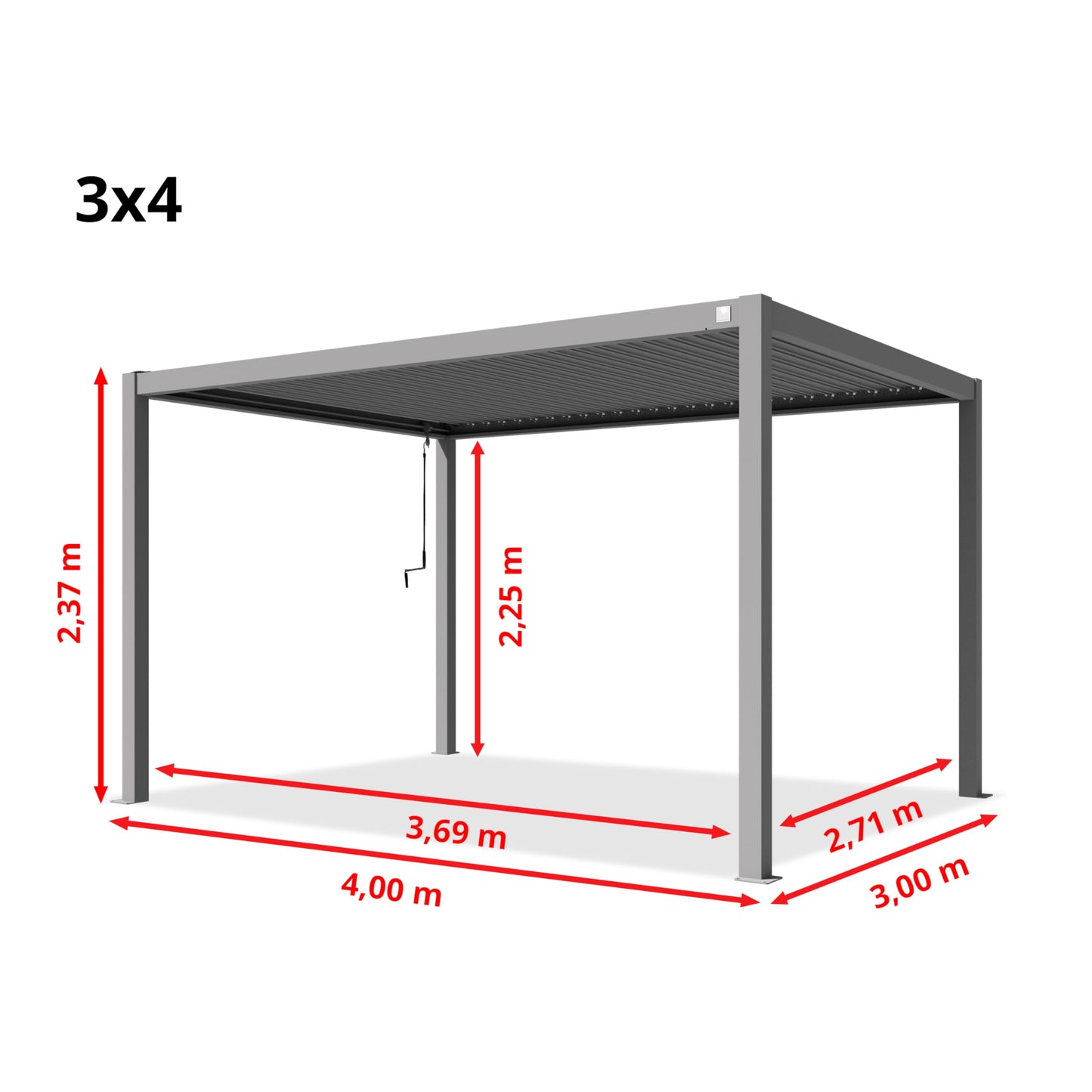 PRIMEYARD Pergola 3x4 m Aluminium-Pfosten mit Lamellendach aus Stahl graue Terrassenüberdachung