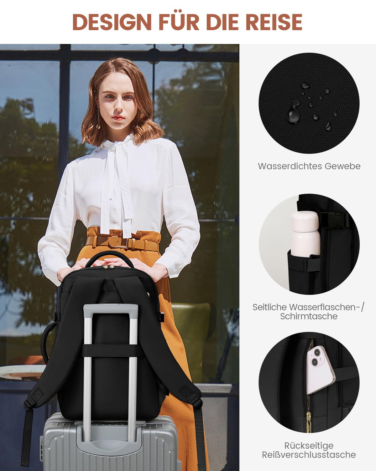 LOVEVOOK Handgepäck Rucksack Herren Damen, 40L Reiserucksack Flugzeug Travel Backpack für 17 Zoll Laptop, Groß Carry On Luggage Cabin Bag für Reise Geschäftsreise Business Wandern Weekend Schwarz