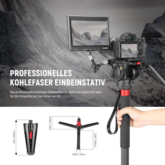NEEWER 71,6" Pro Kamera Einbeinstativ, Teleskop Kohlefasereinbeinstativ mit Schnellwechselplatte, für DJI RS Gimbals, abnehmbare Basis für Kamera Camcorder, maximale Belastung 6kg, TP71