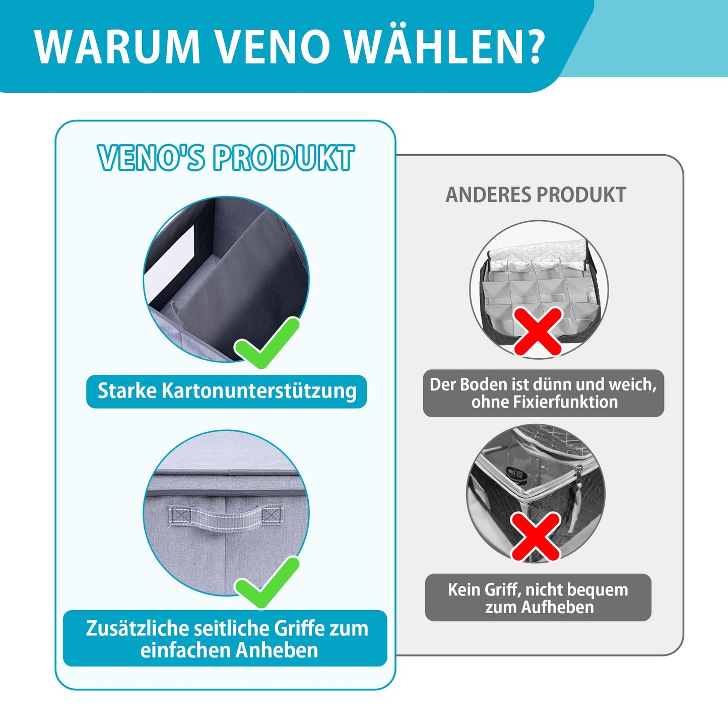VENO 2er-Pack Aufbewahrungsbox für Rotweinglas mit Deckel und Griffen, Stielgläser-Organizer, Faltbox für Umzug von Glaswaren Inklusive Trennwände (Rotweinglas- 2er-Pack)