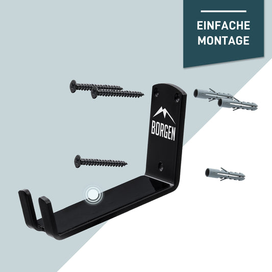 Borgen Fahrrad Wandhalterung mit 30 kg Tragkraft, 3er Set – Pedalhalterung für E-Bike, MTB und Rennrad, Schwarz