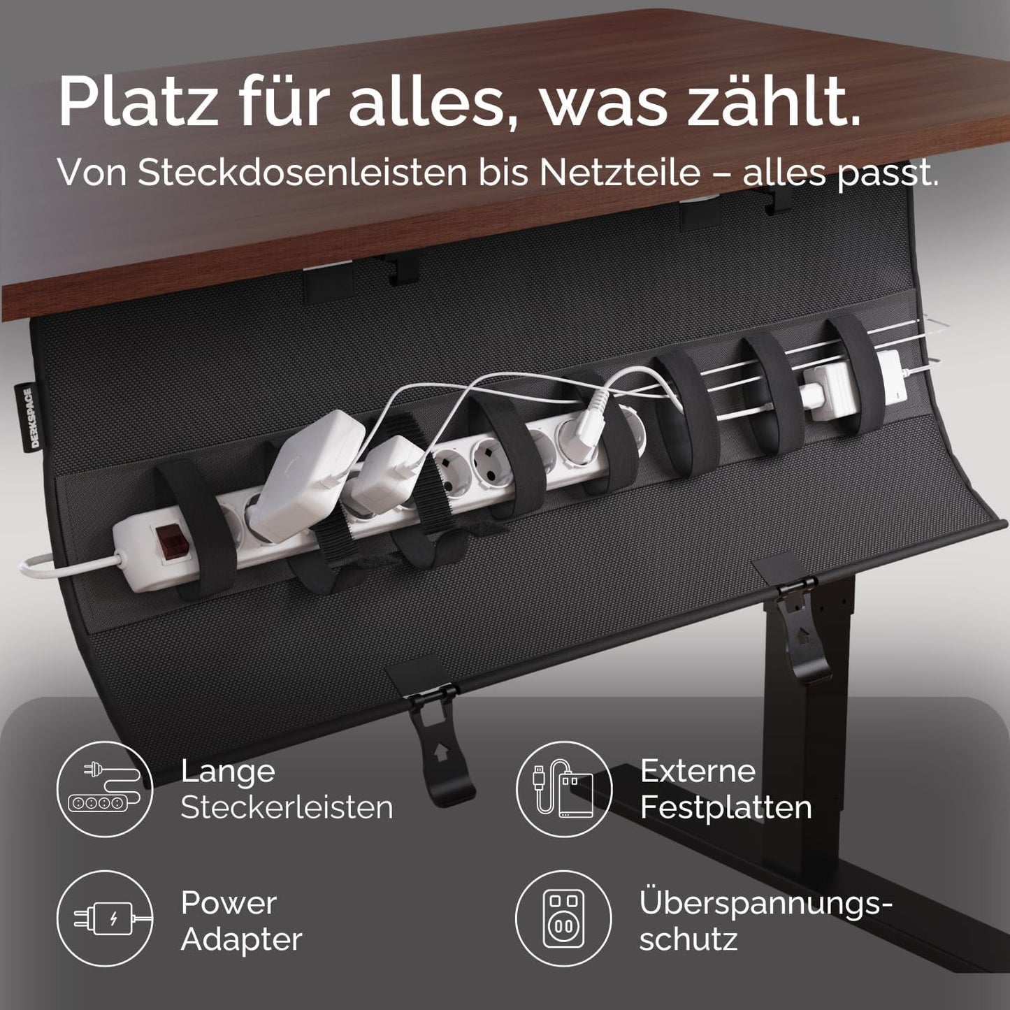 DESKSPACE® Kabelwanne Schreibtisch Kabelmanagement - Beidseitig Klappbarer Kabelkanal - Cable Organizer für den Schreibtisch - 94 cm (Schwarz)