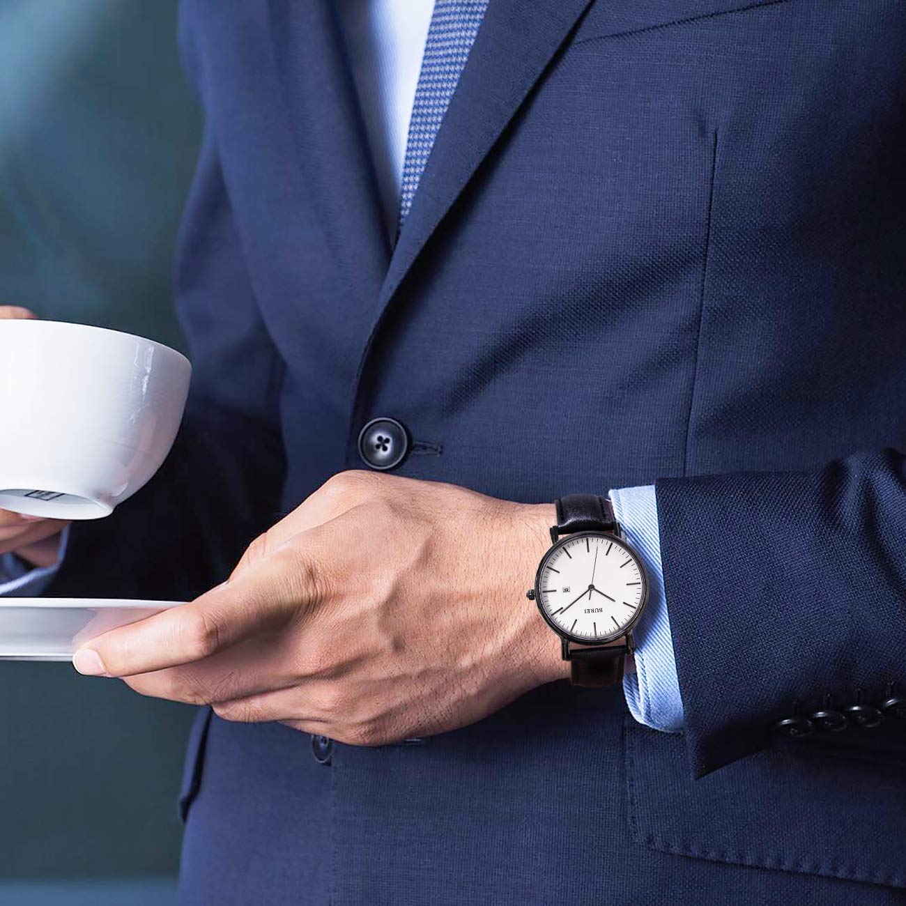 BUREI Herren Uhren Ultra Dünne Minimalistische Quarzuhr mit Datumsanzeige für Damen und Herren Classic Design Männer