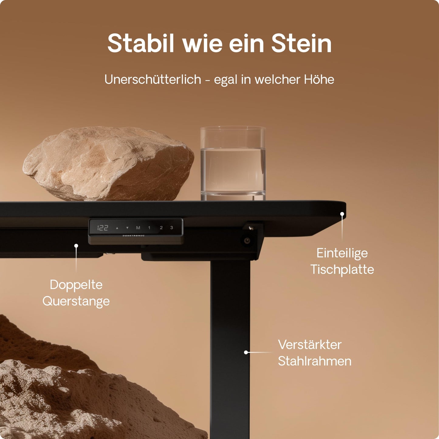 Desktronic HOME-ONE Höhenverstellbarer Schreibtisch 140×70 cm, Schwarz, Elektrisch mit USB & Touchscreen