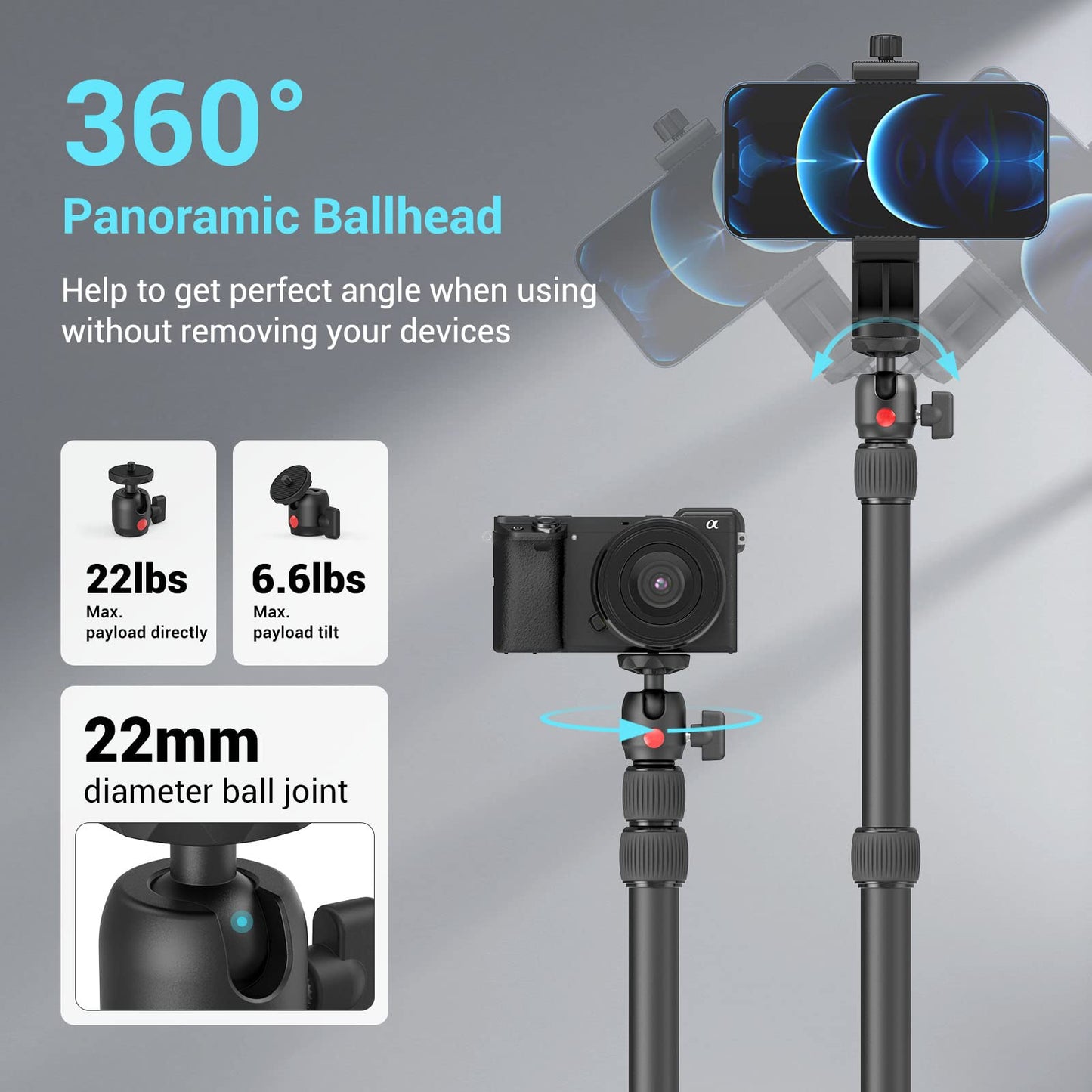 SmallRig Selection Kamera Tischstativ Lichtstativ mit 1/4"-20 Kugelkopf, 13"-35,4" verstellbares Tablet Halterung, Tisch Klemme für DSLR Kamera, Ringlicht, Live Streaming, Video Aufnahmen - 3488