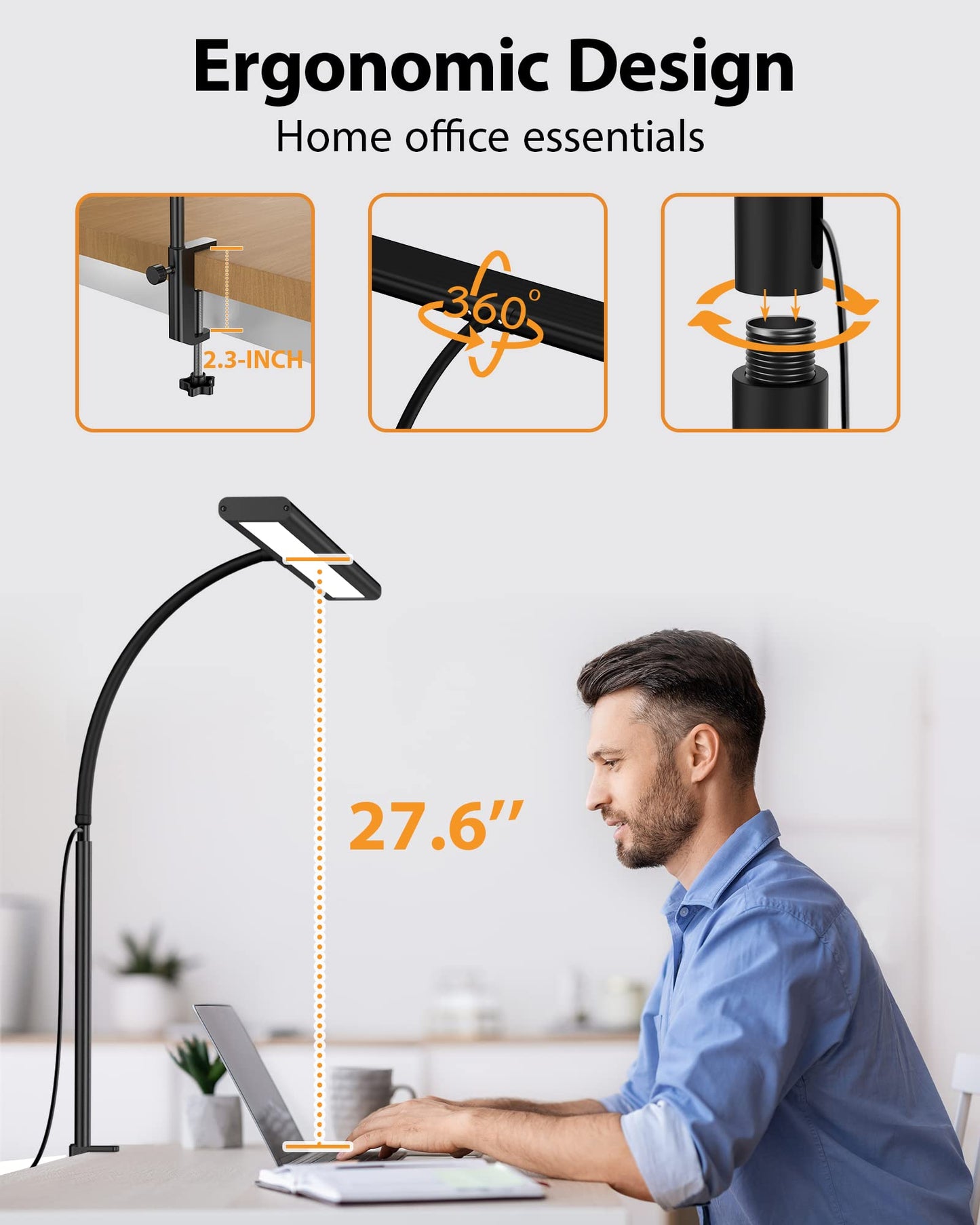 iFalarila 10W Schreibtischlampe Dimmbar - 160 LED Super Helle Klemmleuchte mit USB-Adapter | 3 Farbtemperaturen & 10 Helligkeitsstufen | 70cm Flexiblem Schwanenhals, Arbeitslampe für Home Office