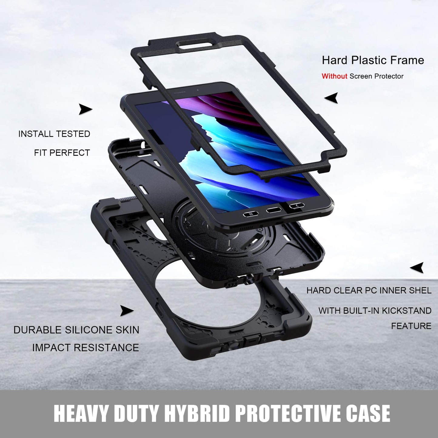 Gerutek Hülle für Samsung Galaxy Tab Active 5/Active 3 8 Zoll SM-X300/X306B/T570/T575, Stoßfeste Panzerhülle mit Stifthalter, Drehbar Stände Schultergurt,Schutzhülle für Tab Active 5/Active 3, Schwarz