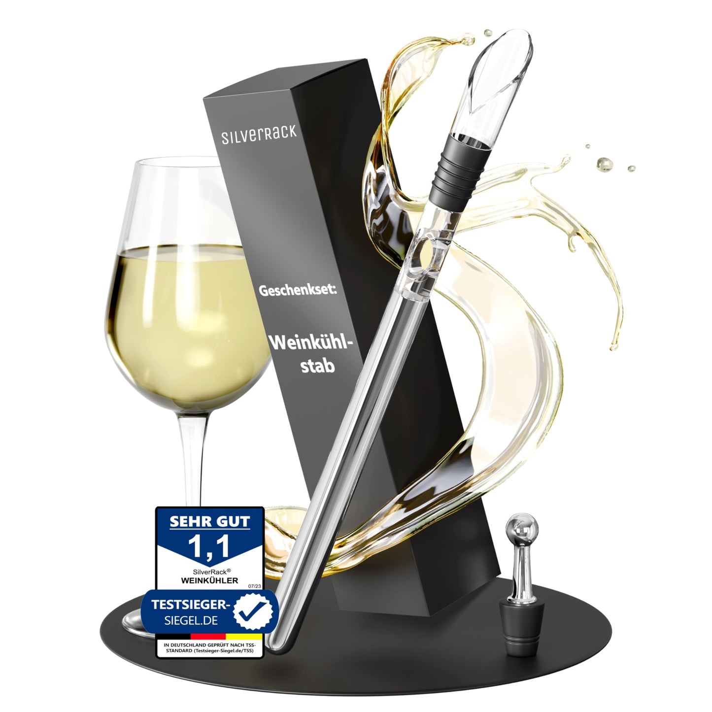 SilverRack Weinkühler Stab mit Ausgießer - Kühlstab für Weinflaschen aus Edelstahl - Wine Chiller Stick - Weinkühlstab Geschenkset - Weinstab Kühler mit Weinausgießer Set - Flaschenkühler