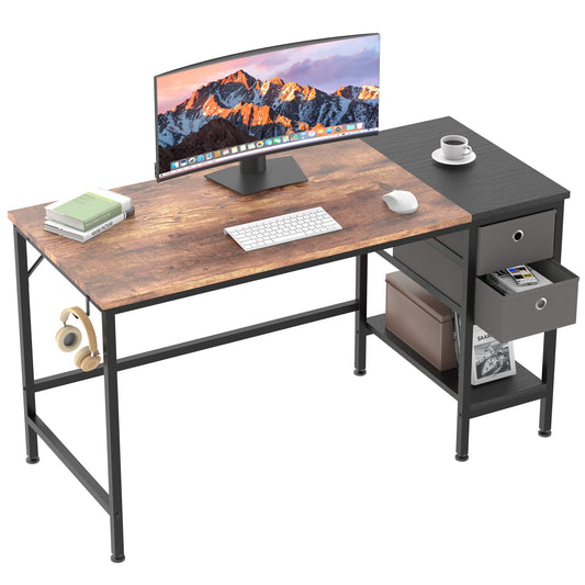 HOMIDEC Schreibtisch, Computertisch mit 2 Schubladen, Bürotisch Schreibtisch Holz Officetisch fürs Büro, Wohnzimmer, Home, Office, 120 x 50 x75cm