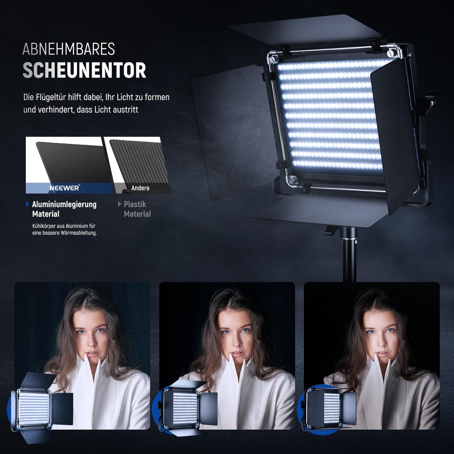 NEEWER 660 LED Videolicht Panel 2 Set mit Stativ: (2) Bi Farbe CRI96+ LED Videoleuchte Fotolicht mit Barndoor, (2) 75" Lichtstativ für Fotografie Licht Video Studio Dauerlicht Filmlicht (Schwarz)