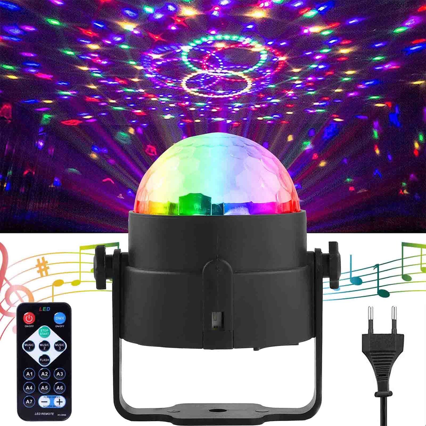 Discokugel, SEBRUANC Disco Lights LED Musikgesteuert DJ Party licht 360° Rotierende Ball Lights 3W RGB Bühnenlichter mit Fernbedienung für Home Geburtstag KTV Weihnachten 1pc