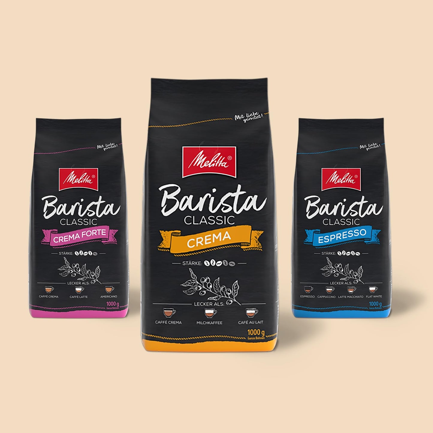 Melitta Barista Classic Espresso, Ganze Kaffee-Bohnen 1kg, ungemahlen, Kaffeebohnen für Kaffee-Vollautomat, kräftige Röstung, Stärke 5