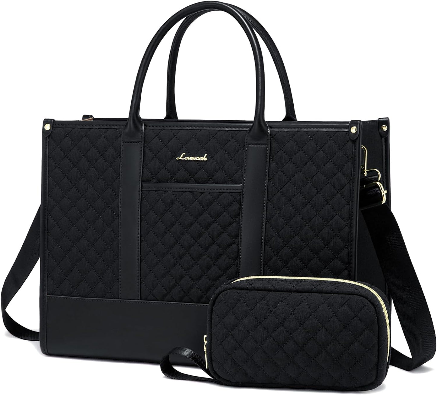LOVEVOOK Laptoptasche Damen 15,6 Zoll, Wasserdicht Arbeitstasche Handtasche Groß Schultasche Shopper Business Tasche Aktentasche Lehrertasche, Leder Tote Bag Notebooktasche für Büro Uni Schwarz