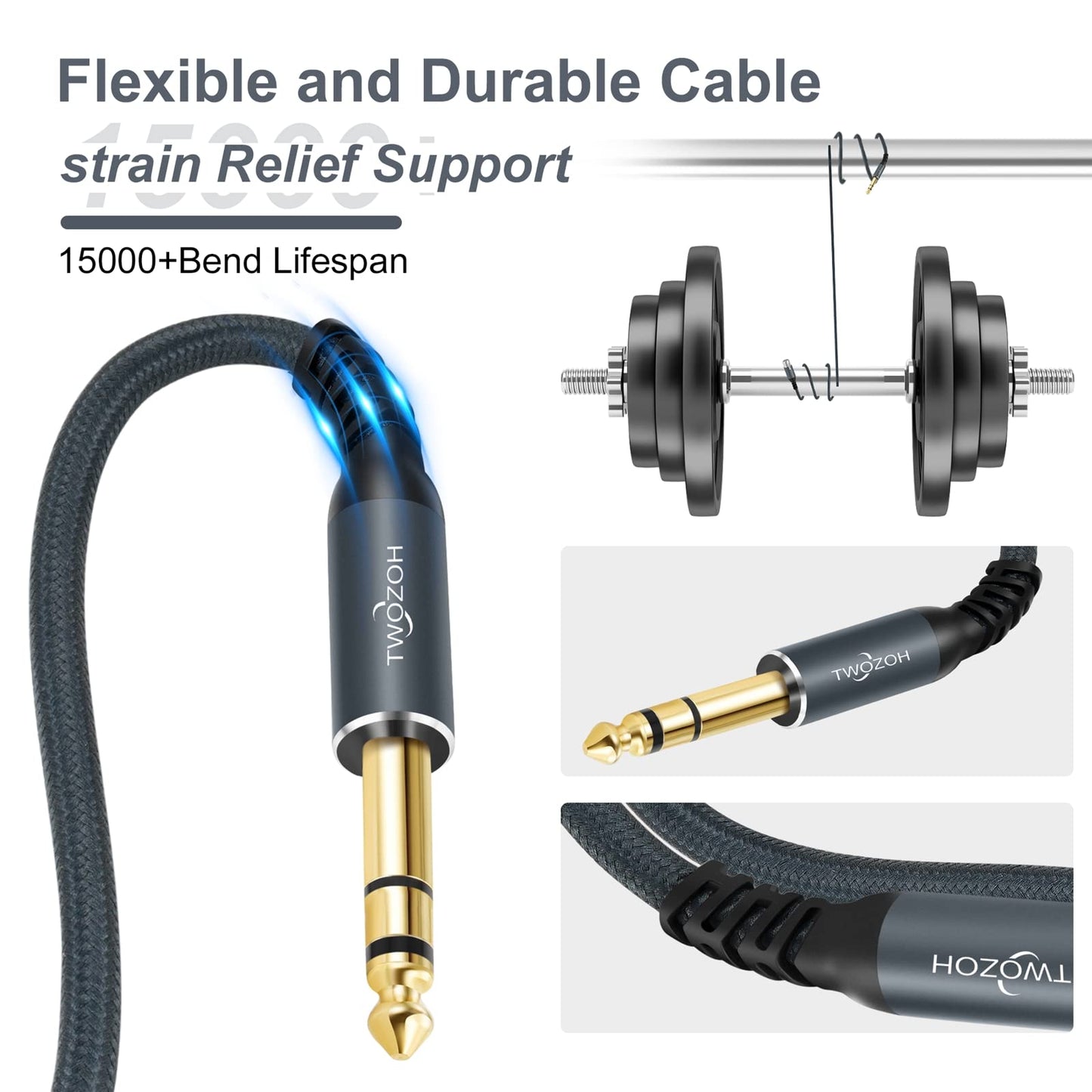 Twozoh XLR Buchse auf 6,35 mm TRS Kabel 2M, Geflochtenes Klinke Stereo 6,35 mm stecker auf 3 poliges XLR Mikrofonkabel (Professional/HiFi)