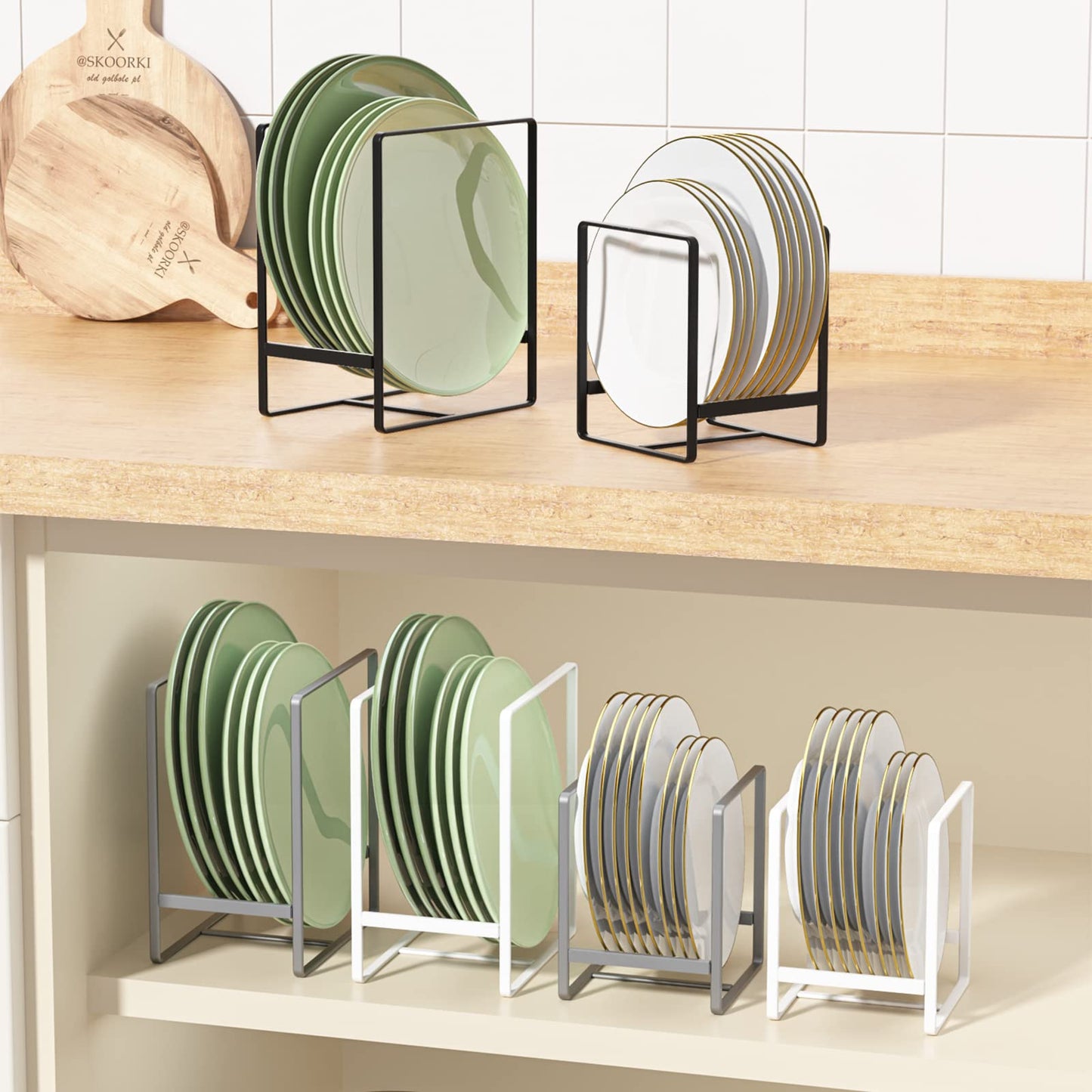 Hikinlichi Metal 2 Pack Plate Rack/Dish Drainer - Kitchen Cabinet Storage Organiser, Tableware