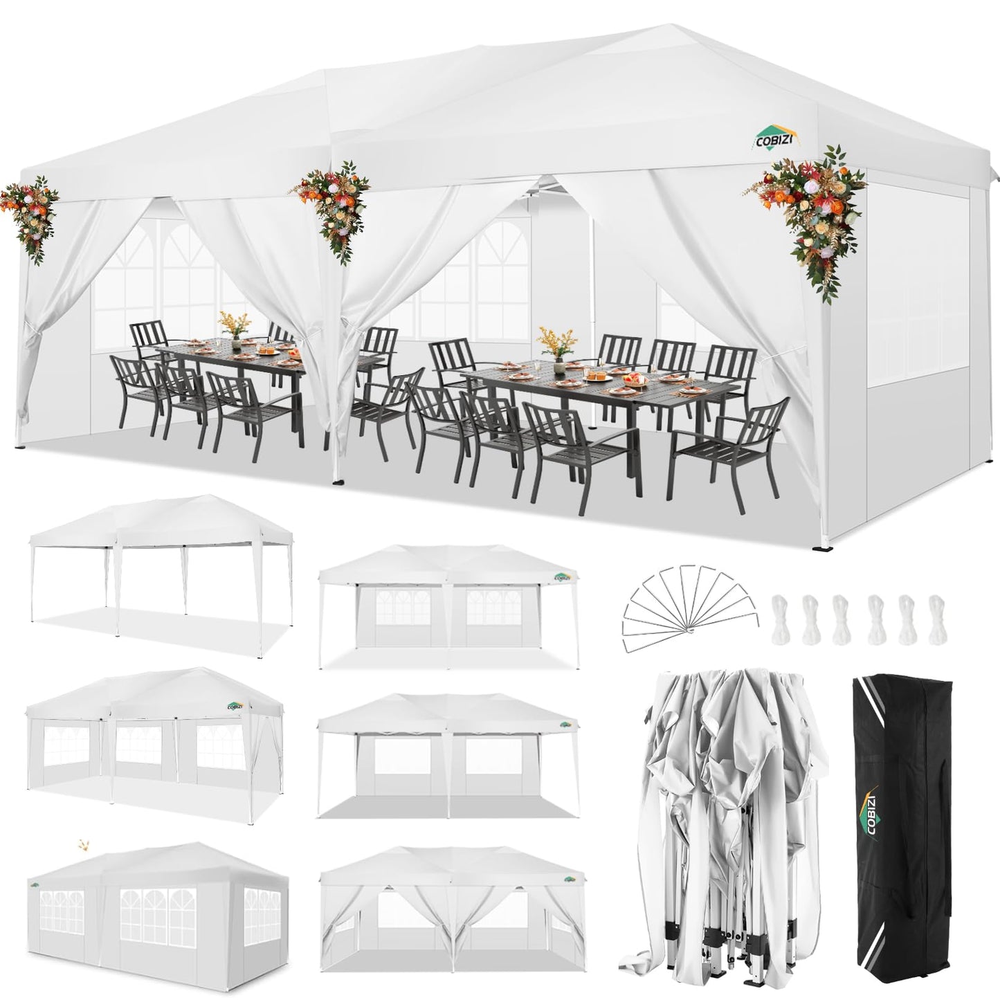 COBIZI Faltpavillon 3x6 Pavillon wasserdicht Winterfest, Pop Up Pavillon Klappbar 3x6 Zelt mit 6 Seitenwnden|3 Höhenverstellbar|UV-Schutz|Gardenpavillon Partyzelt 3x6 für Markt, Freien Event, Weiß