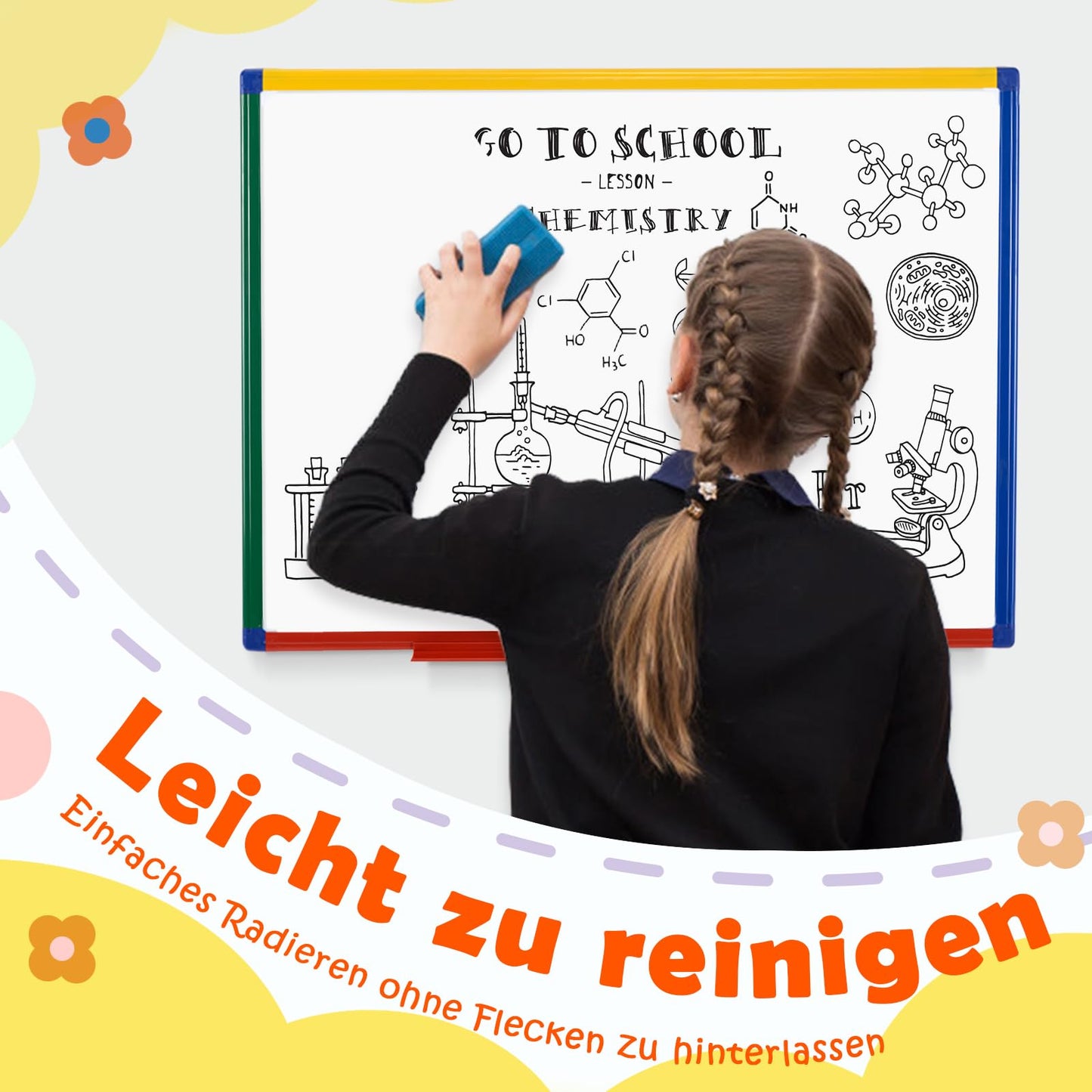 Swansea Whiteboard für Kinder, 60x45cm, Doppelseitig, Kleine Magnettafel Kinder Wand mit Maker für Schüler, Klassenzimmer, Schulmaterial, Lernen