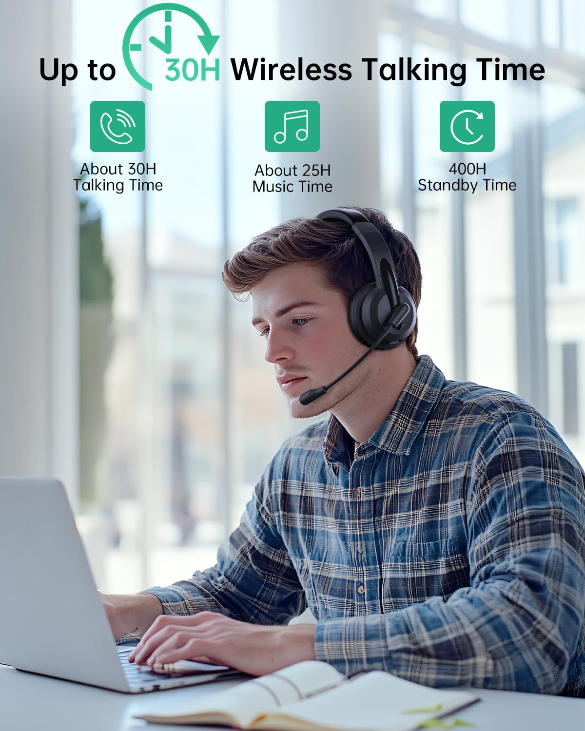 syndesmos Headset mit Mikrofon Bluetooth, Verstellbares Kopfband Headset PC, Unterstützt 2,4 G/Bluetooth V5.3/Kabelgebundene Verbindung, für Telefon, Tablette, CallCenter, Büro, Treffen, Geschäft