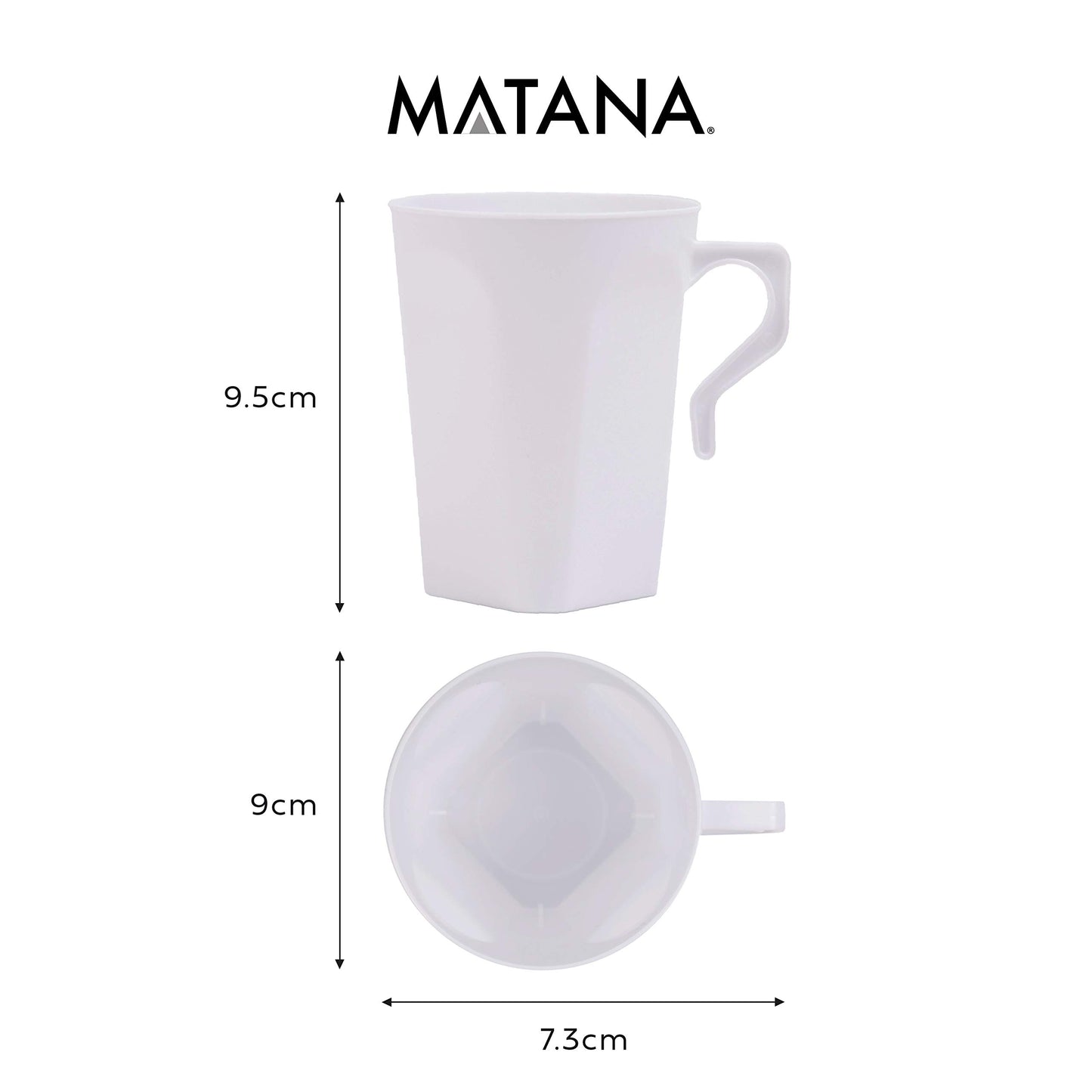 MATANA 50 Weiße Hartplastik Kaffeebecher, 255ml - Kaffee, Tee, Schokolade, Heiße & Kalte Getränke - Stabil & Mehrweg - Camping, Hochzeiten, Picknick, Grillabende, Outdoor-Events, Partys