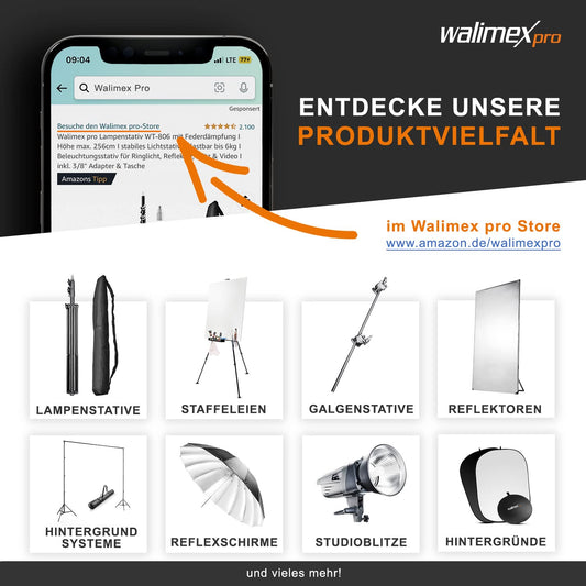 Walimex pro Staffelei L 50-165cm, Aluminium I ideal als Atelierstaffelei, Tischstaffelei & Feldstaffelei I für Leinwände bis HxT: 122x4cm, bis 6kg I Ablage & Halterung für Farben & Pinsel, mit Tasche