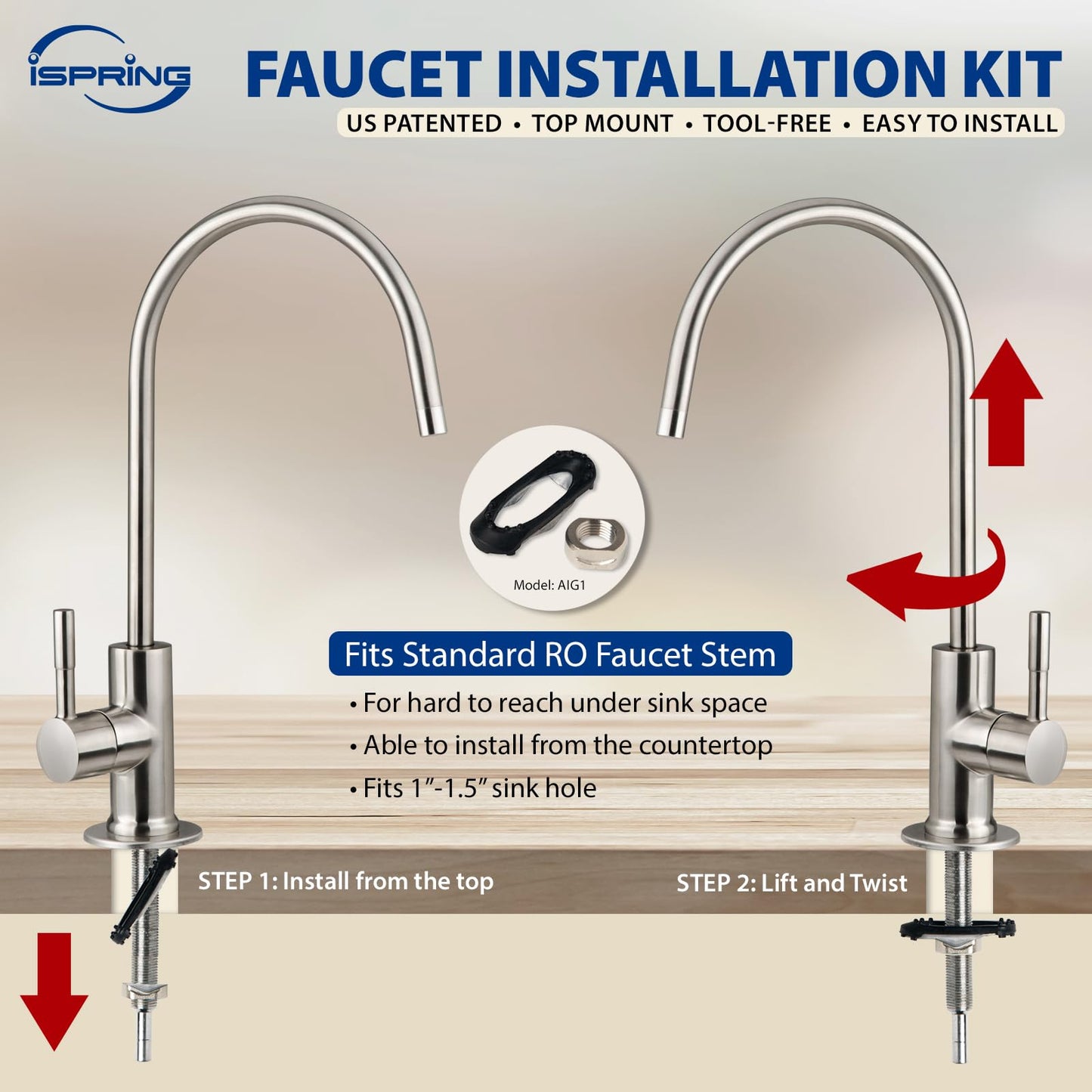 iSpring US31 3-stufiges Untertisch-Wasserfiltersystem für Trinkwasser, tanklos, hohe Kapazität, Sediment + GAC + CTO (Neueste Version)