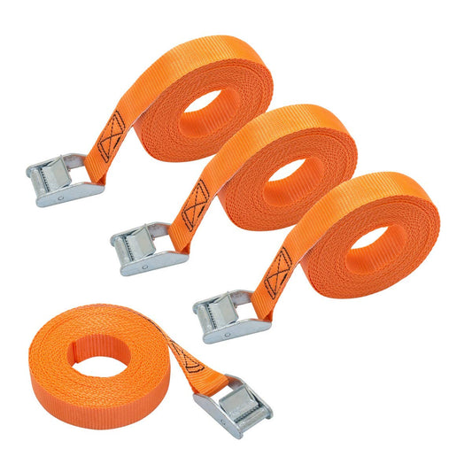 Amazon Basics – Spanngurt, 6 m lang, 25 mm breit, Belastbarkeit 150 kg, entspricht DIN EN 12195-2, Orange, 4 Stück
