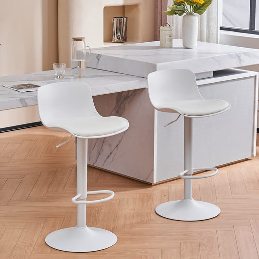 YOUNIKE Barhocker Weiß Barstühle 2er Set, Bar Stool Höhenverstellbar Drehstuhl, Küchenstühle Tresenstuhl mit Rückenlehne, Hohe Barhocker für Bartheke Küche