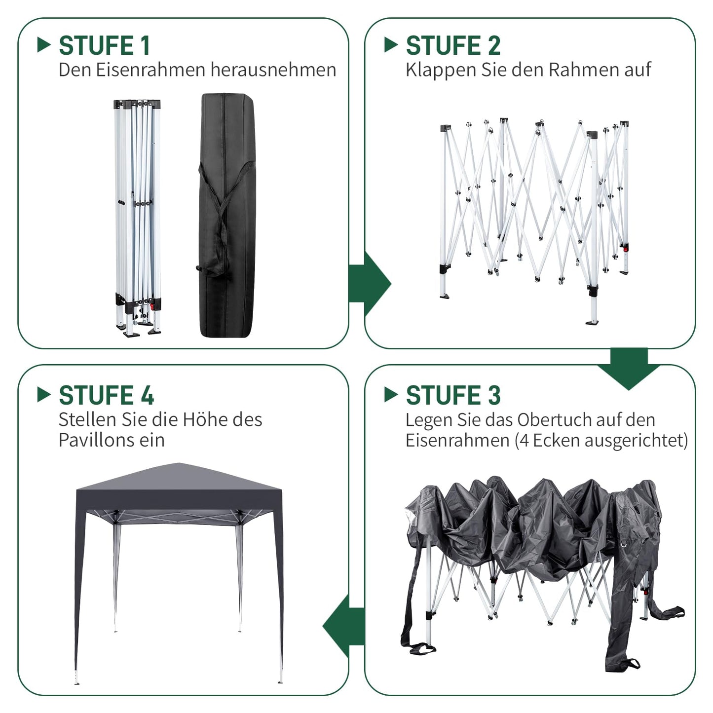 Bonnlo Pop Up Gazebo mit Seiten Einfaches EIN-Personen-Setup Sofortige Outdoor-Vordach Falten Garten Gazebo Partyzelt (2x2m, grau)