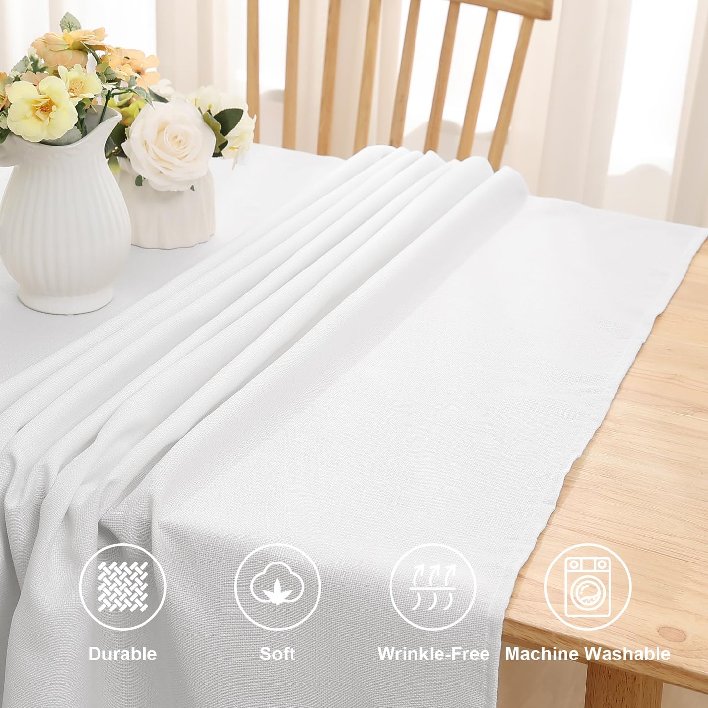 smiry Leinenoptik Tischdecke Abwaschbar Lotuseffekt Eckig 100 x 140 cm Tischtuch Leinendecke Wasserabweisend Tafeldecke Tischwäsche Fleckschutz, Weiß