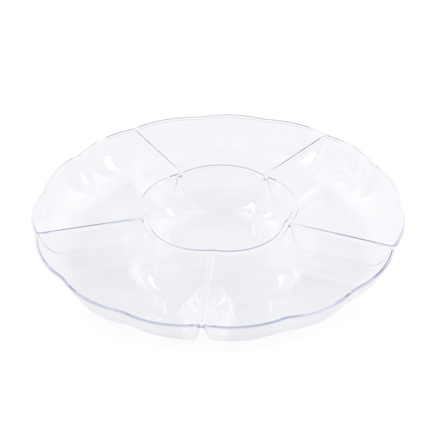 MATANA 5 Transparente Snackteller mit 6 Fächern (Kunststoff, 31cm) - Servierteller, Snackschalen & Dipschalen - Picknick & Partys - Elegant, Stabil & Mehrweg
