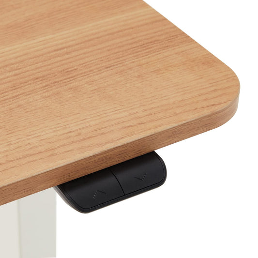 Amazon Basics Sitz-Steh-Schreibtisch, Elektrisch Höhenverstellbar, 120 x 60 cm, Buche mit Weißem Rahmen, Ergonomisch