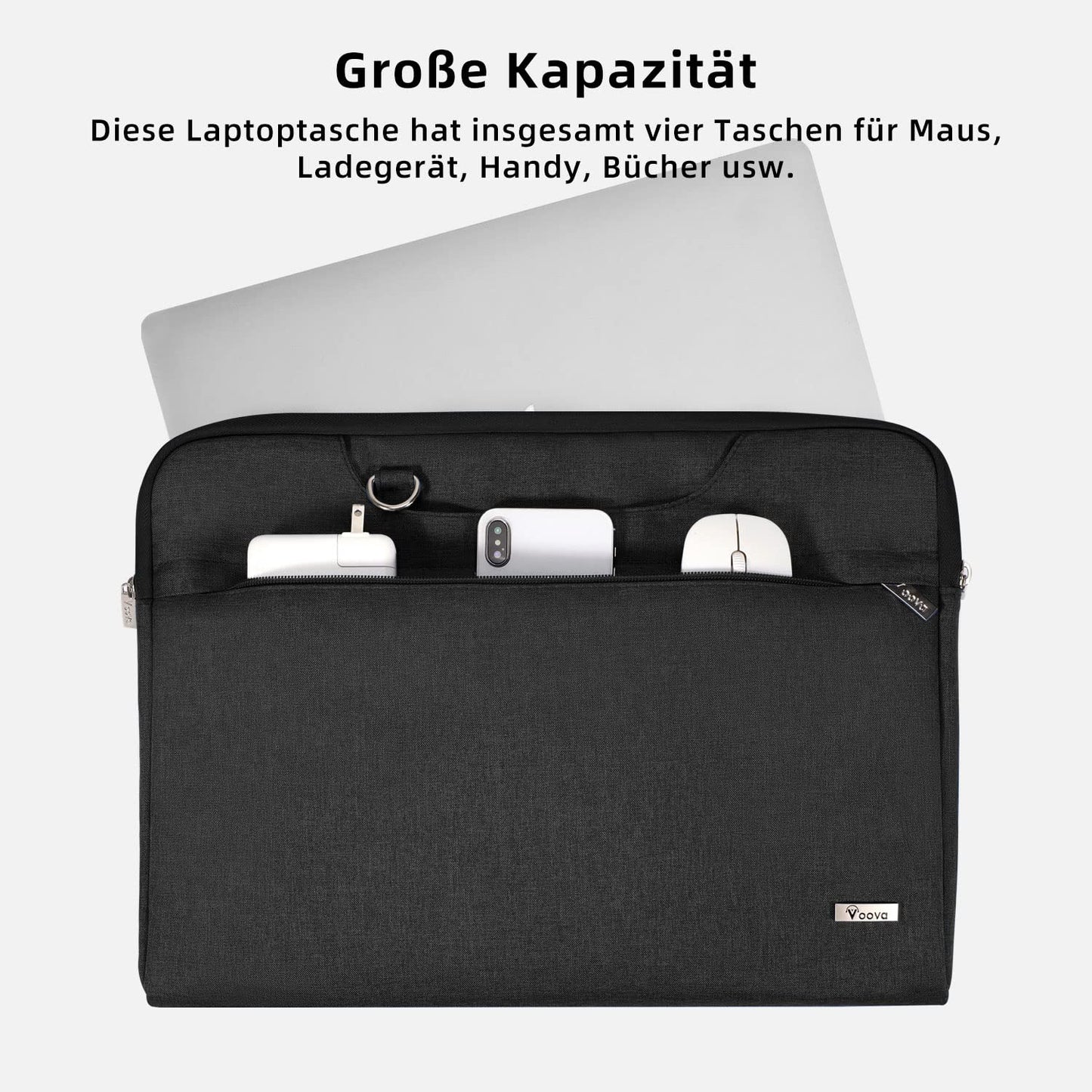 Voova Laptoptasche Tasche 15 15,6 16 Zoll Notebook Schultertasche Umhängetasche Tragetasche Notebooktasche leicht mit Versteckbarer Griff für Laptop 15.6 Schwarz