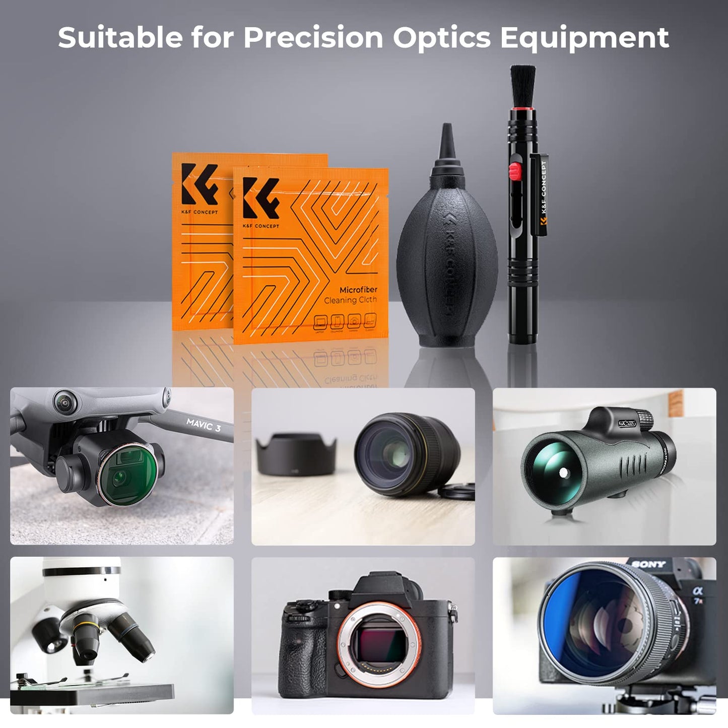 K&F Concept® Objektiv Reinigungsset 3er Foto Reinigungsset für DSLR Kamera Objektive Filter Handys mit Lenspen Reinigungspinsel Blasebalg Mikrofasertuch