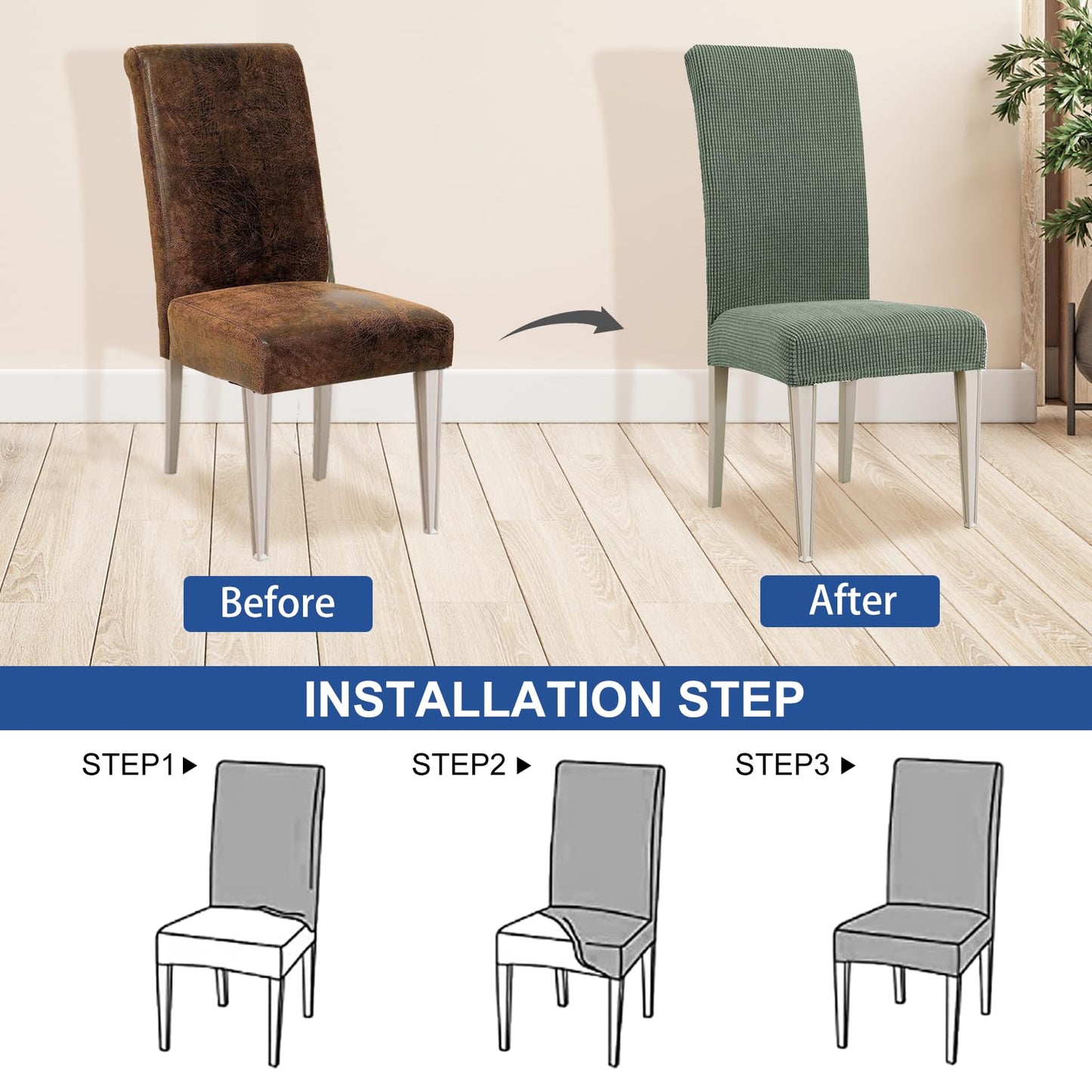 Ystyle Elastische Stuhlhussen 6er Set, Hellgrün, Universal Stuhlbezüge für Hochzeit & Bankett