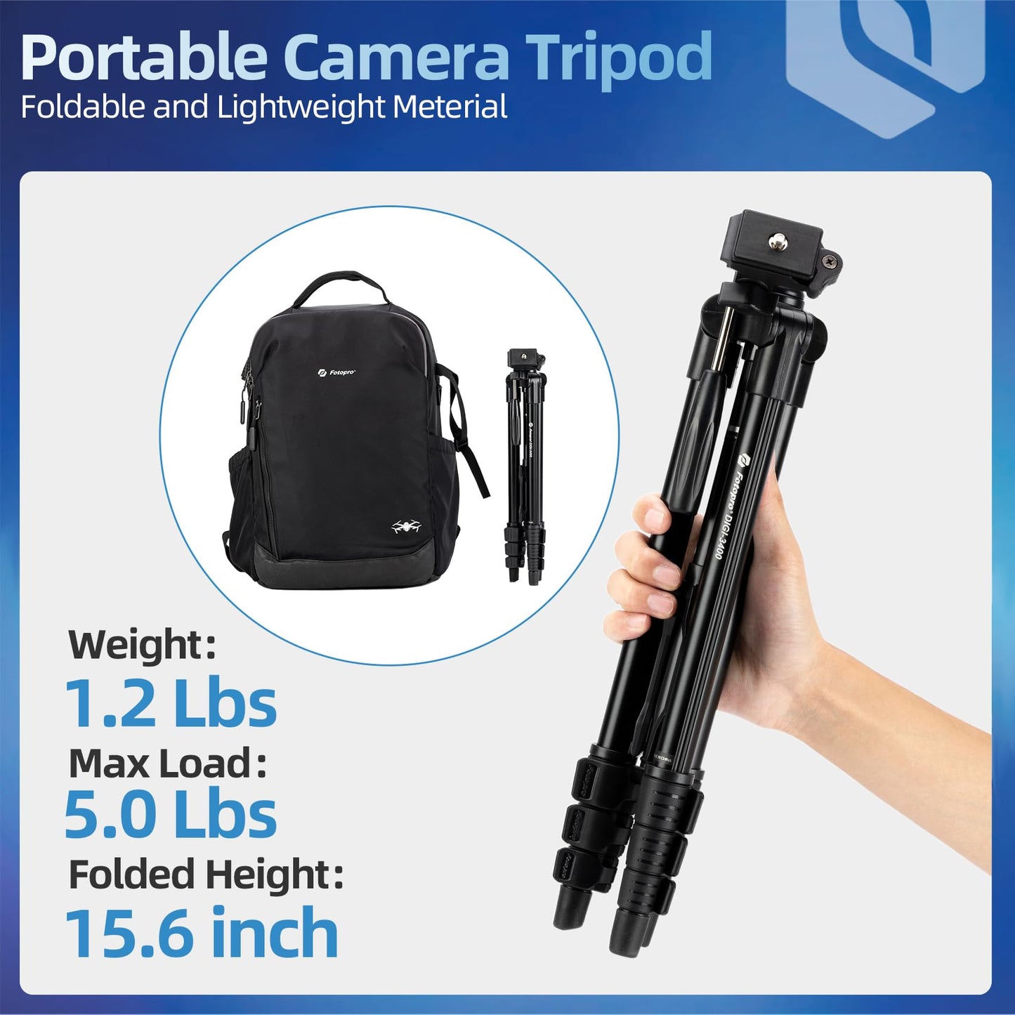 Fotopro DIGI-3400 Kamera Stativ leichtes Aluminium Dreibein Stativ für Smartphone Handystativhalter mit Bubble-Level und Fernauslöser für Phone Stativ Tripod Ständer