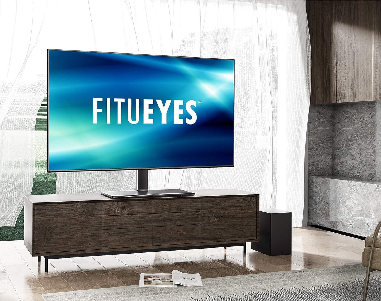 FITUEYES TV Standfuss Universal TV Ständer für 50-85 Zoll Flach & Curved Fernseher bis zu 50kg Schwenkbar Höhenverstellbar Max. VESA 800 * 600